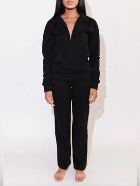 Fancy Homebody Essential Stretch Half-Zip Tunic Set - Black